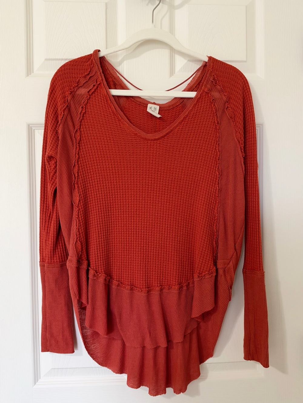Free People We the Free Catalina Orange Waffle Thermal Long Sleeve Shirt